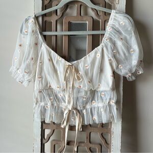 Floral White Sheer Milkmaid Women's Top
